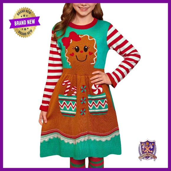 Girls Christmas Long Sleeve Knit Sweater Dress 4-12 Years - greenwatershopping.com Girls Christmas Long Sleeve Knit Sweater Dress 4-12 Years - greenwatershopping.com
